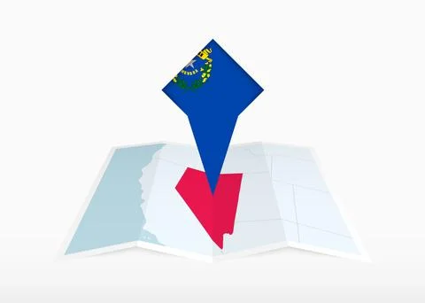 Nevada is depicted on a folded paper map and pinned location marker with fl.. Stock Illustration