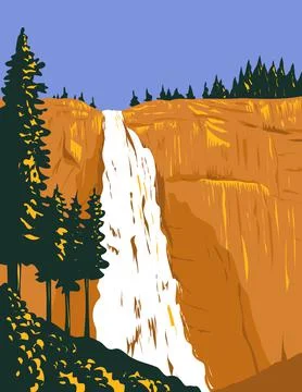 Nevada Falls on Merced River Below Granite Dome Liberty Cap West of Little Yo Illustrazione stock