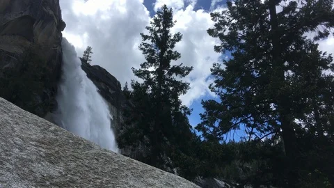 Nevada Falls in Yosemite Low Angle on Mist Trail Stock-Footage 90270729