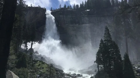 Nevada Falls in Yosemite Wide Angle Stationary view Stock-Footage 90271968