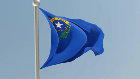 Nevada flag on flagpole. NV flag fluttering in the wind. USA. Stock Footage 170659075