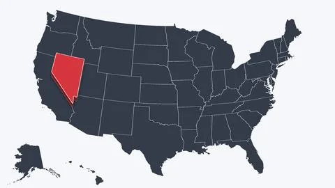 Nevada Highlighted Raised in 3D on US Election Map Neutral Teal Amber, White Stock Illustration