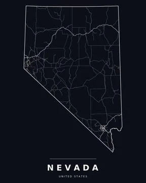 Nevada NV Map Counties Highways Roads Dark Mode Editable Vector Stock Illustration