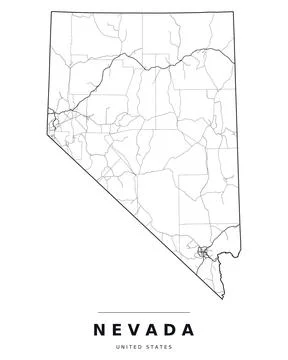 Nevada NV Map Counties Highways Roads Black White Editable Vector Stock Illustration