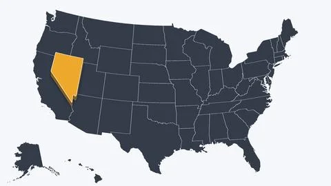 Nevada Raised in 3D on US Election Map Teal and Amber Highlight, White Stock Illustration