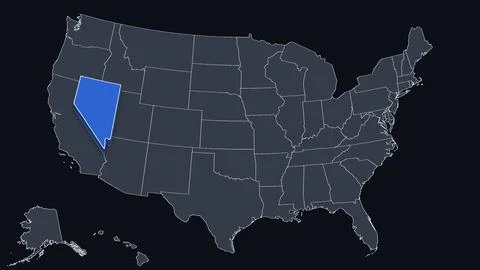 Nevada Raised in 3D on US Election Map Red and Blue Highlight, Black Background Stock Illustration