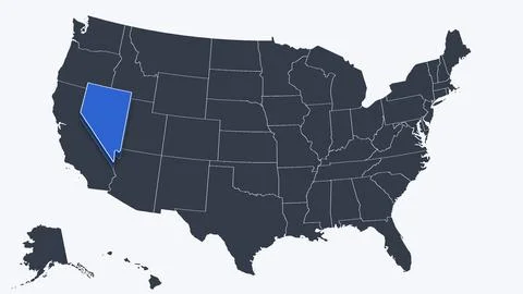 Nevada Raised in 3D on US Election Map Red and Blue Highlight, White Background Stock Illustration