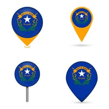 Nevada State Flag Map Pin Icons Set Collection Stock Illustration