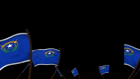 Nevada State Flags Waving Crowd. Realistic 4K 60fps Seamless Loop Stock Footage 338406028