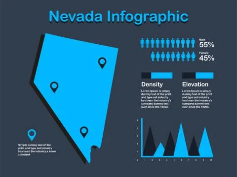 Nevada State (USA) Map with Set of Infographic Elements in Blue Color Stock Illustration
