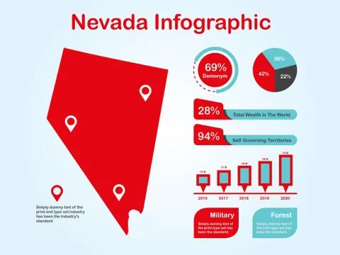 Nevada State (USA) Map with Set of Infographic Elements in Red Color Stock Illustration