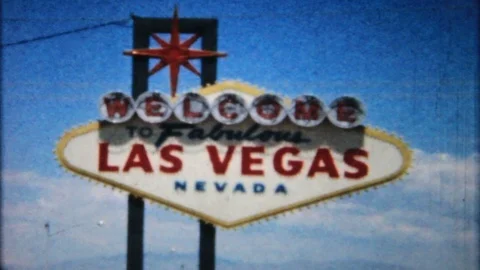Nevada stateline marker and Las Vegas Welcome sign 1950s vintage home movie 5390 Stock Footage 106727422