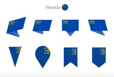 Nevada US State flag collection, eight versions of Nevada vector flags. 스톡 일러스트