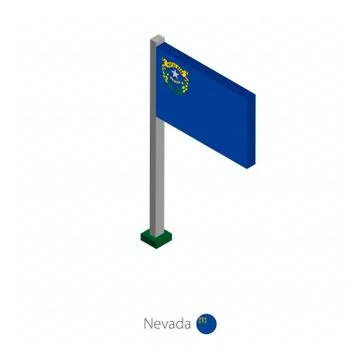 Nevada US state flag on flagpole in isometric dimension. Stock Illustration