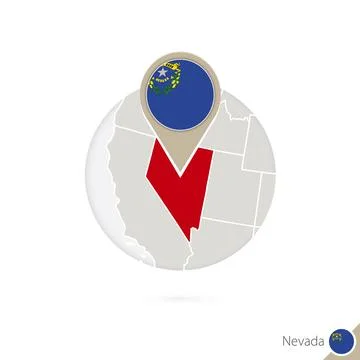 Nevada US State map and flag in circle. Map of Nevada, Nevada flag pin. Map.. Stock Illustration