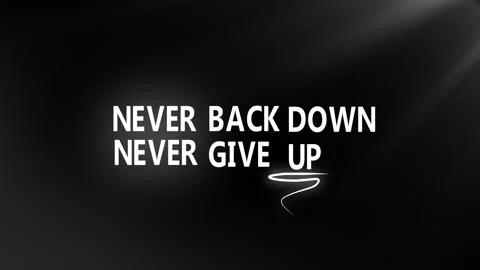 Never Back Down Never Give Up Motivational Text Animation on Black Background 動画素材 320948742