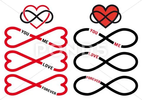 Never ending love, red infinity hearts, vector set Stock Illustration