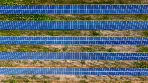 Never ending rows of solar panels, top view Stock Footage 258324365