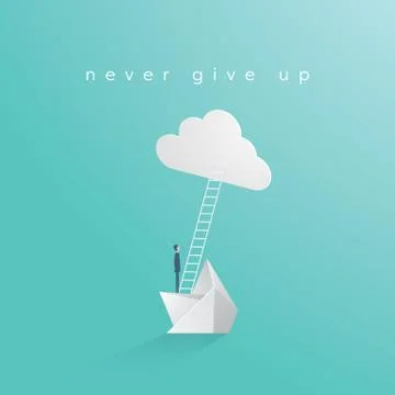 Never give up business vector concept with businessman on sinking boat. Symbol Stock-Illustration