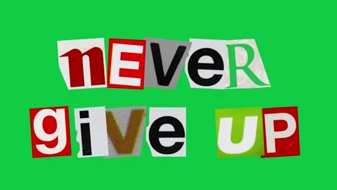 Never give up graphic text paper cut Stop Motion, magazine collage, ransom .. Stock Footage 336824059