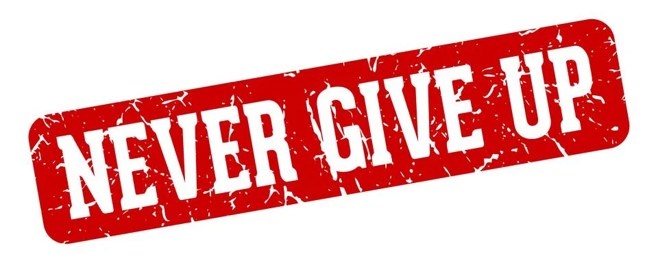 Never give up rectangular sign. never give up stamp Ilustração Stock