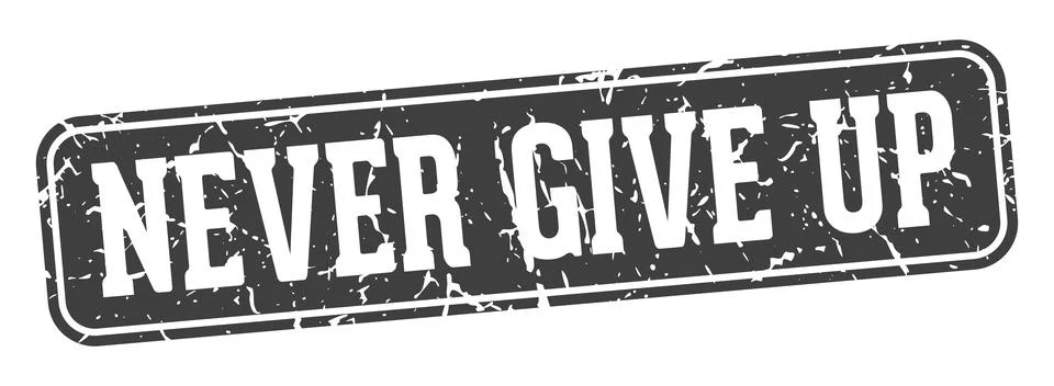 Never give up rectangular sign. never give up stamp Ilustração Stock