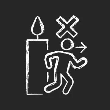 Never leave burning candle chalk white manual label icon on dark background Stockillustratie
