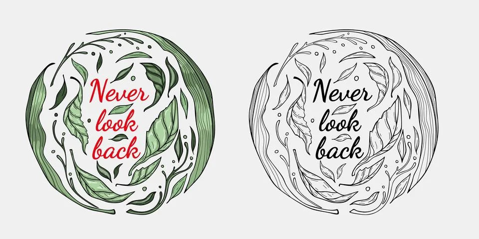 Never look back, leaves frame wreath border Stock Illustration