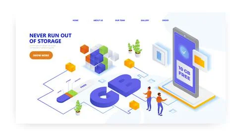 Never run out of storage, landing page design, website banner vector template Stock Illustration
