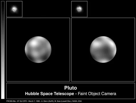The never-before-seen surface of the distant planet Pluto is resolved in th.. Stock Photos
