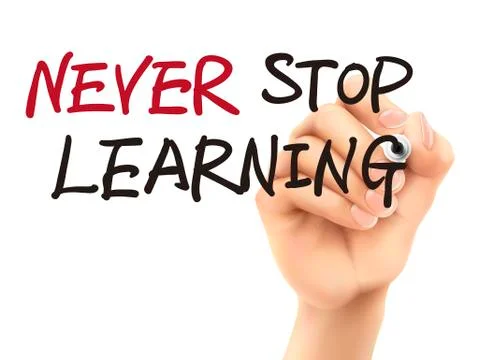 Never stop learning words written by 3d hand Stock Illustration