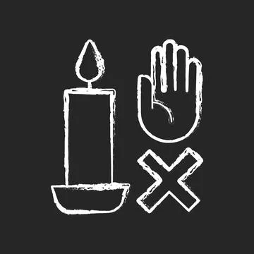 Never touch burning candle chalk white manual label icon on dark background Stockillustratie