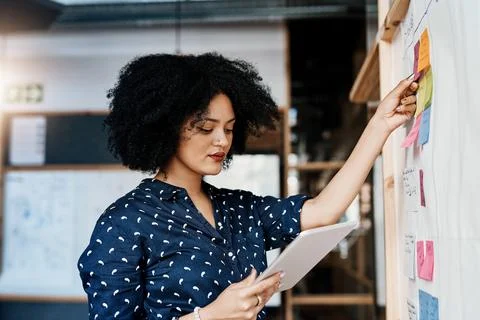 Never underestimate the value of a good plan. a young female designer doing some Stock Photos