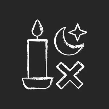Never use candle while sleeping chalk white manual label icon on dark background Stockillustratie