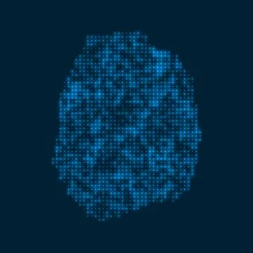 Nevis dotted glowing map. Shape of the island with blue bright bulbs. Vecto.. Stockillustratie