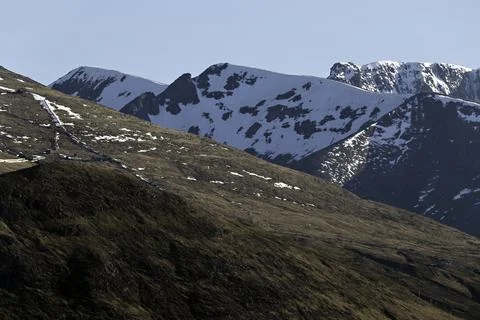 The Nevis Range mountains on a clear day. Stock Photos