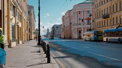 Nevsky avenue without people, empty streets during coronavirus Stock Footage 128187746