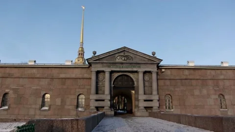 Nevsky gate of Peter and Paul fortress in St. Petersburg in winter Stock Footage 146324324
