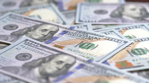 New 100 American dollars background, stacked money bill Stock Footage 269630609