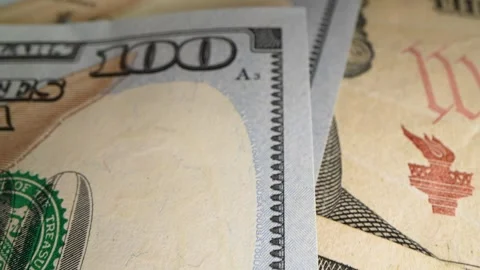 New 100 dollar bills. One hundred dollar banknotes, extreme close-up, dolly shot Stock Footage 270072348
