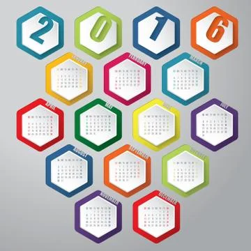 New 2016 calendar with hexagons Stock Illustration