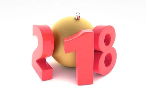 New 2018 year red plastic figures with golden decoration ball Stock Illustration