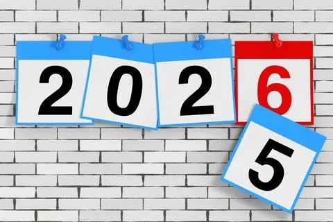 New 2026 Year Start Concept. Calendar Sheets with 2026 New Year Sign. 3d Re.. Stock Illustration