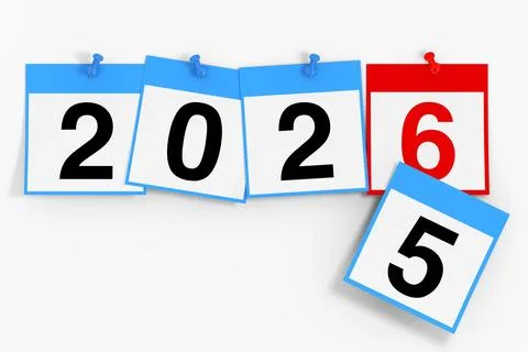 New 2026 Year Start Concept. Calendar Sheets with 2026 New Year Sign. 3d Re.. Stock Illustration