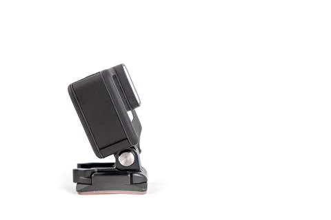 New 4K action camera on a suction mount in black color. Isolated white Stock Photos