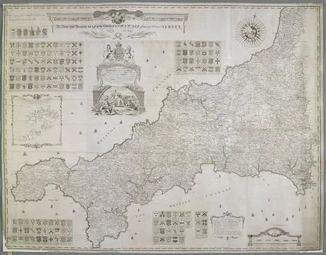 A New and Accurate MAP of the County of CORNWALL from an actual SURVEY. Au... Stock Photos