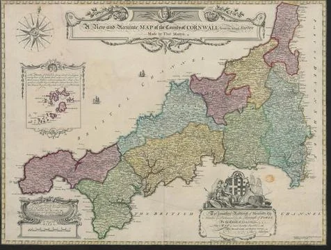A New and Accurate MAP of the County of CORNWALL from an Actual Survey. Au... Stock Photos