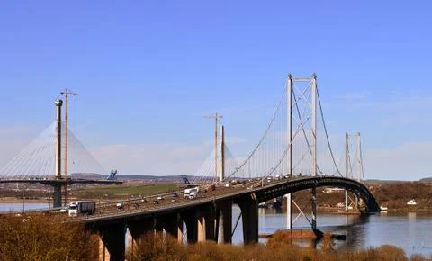 The new and Old Forth Bridges: Queensferry, Edinburgh, Scotland Stock Photos