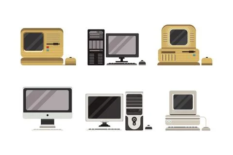 New and Old Retro Computer Device with Monitor Vector Set Illustrazione stock