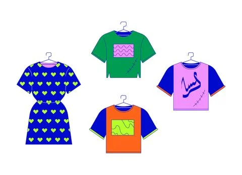 New and repaired clothes 2D linear cartoon objects set イラスト素材